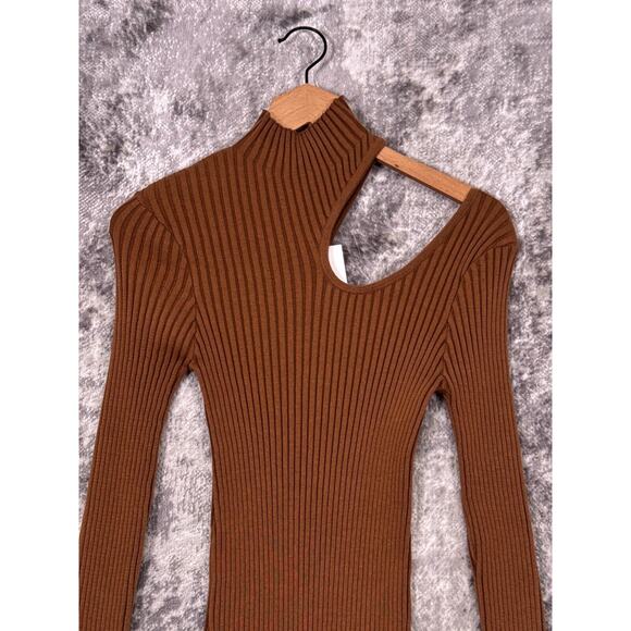 New Anine Bing Dress Medium Womens Victoria Turtleneck Shoulder Cut Out Midi - Picture 2 of 9